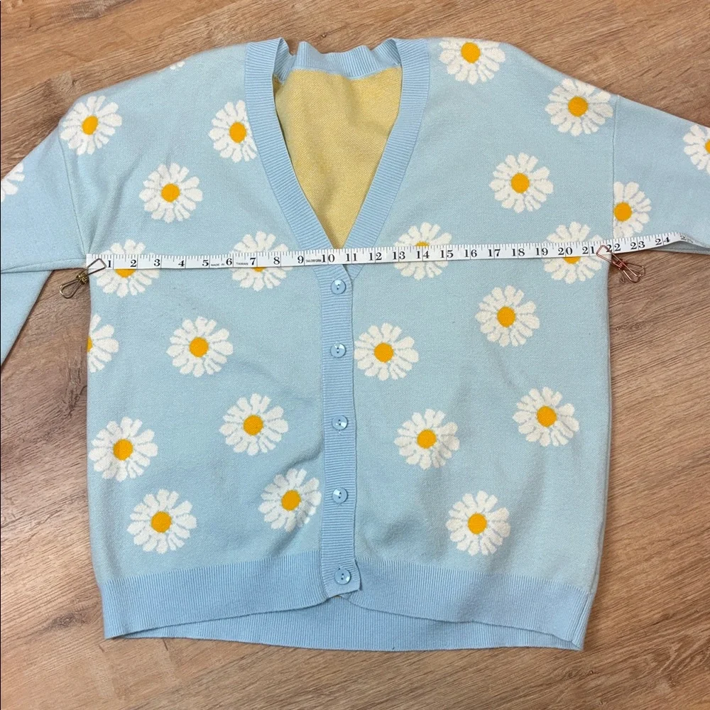 Daisy Floral Blue Women's Sweater Cardigan Size XL - Picture 5 of 8